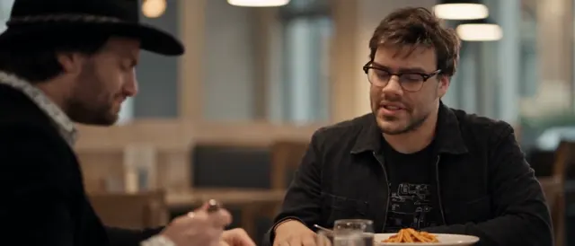 Cowboy eats spaghetti with his friend and it gets emotional