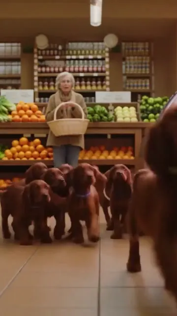 Dozens of dachshunds stampede out of a butcher shop