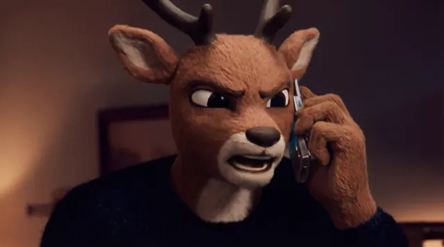 Furious deer yells into a flip phone
