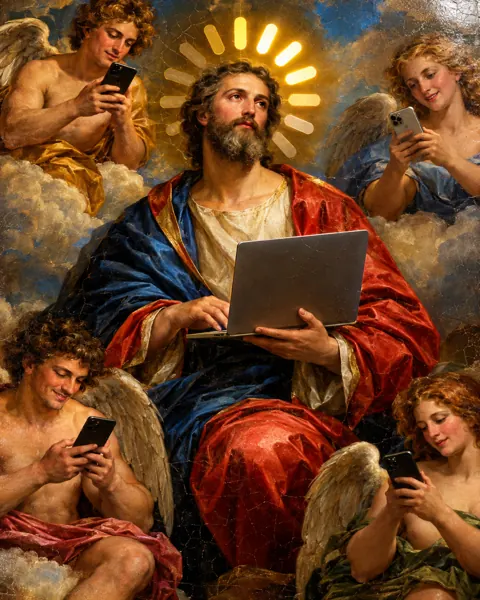 Renaissance saint with a loading-wheel halo