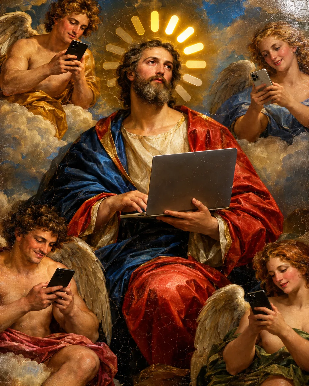 SAINT BUFFERING, Renaissance saint with a loading-wheel halo