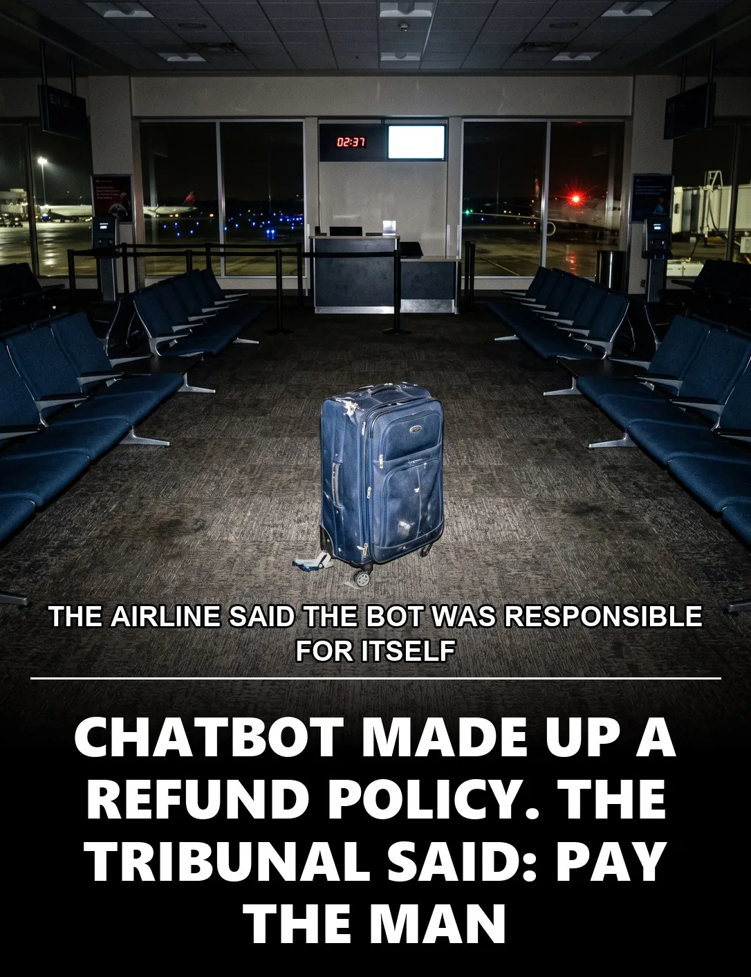 THE AIRLINE SAID THE BOT WAS RESPONSIBLE FOR ITSELF, CHATBOT MADE UP A REFUND POLICY. THE TRIBUNAL SAID: PAY THE MAN