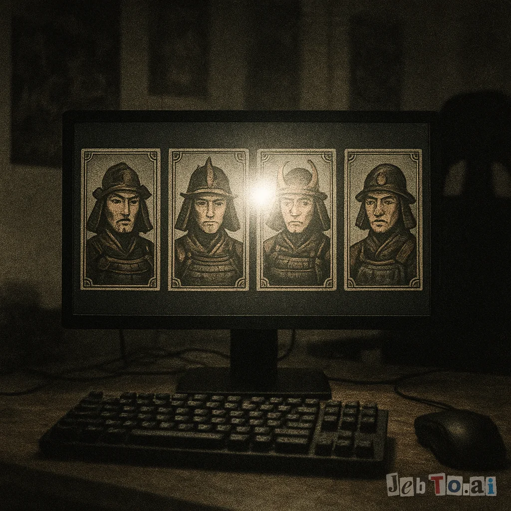 A strategy game unit card with six fingers on one samurai hand.