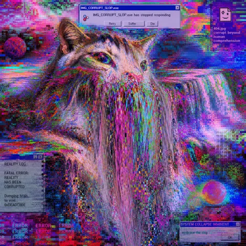 Glitched wolf waterfall, system collapse imminent