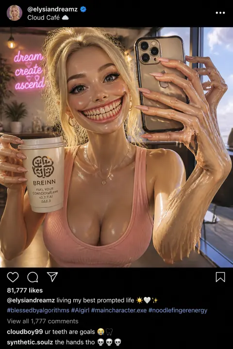 Influencer selfie with too many fingers
