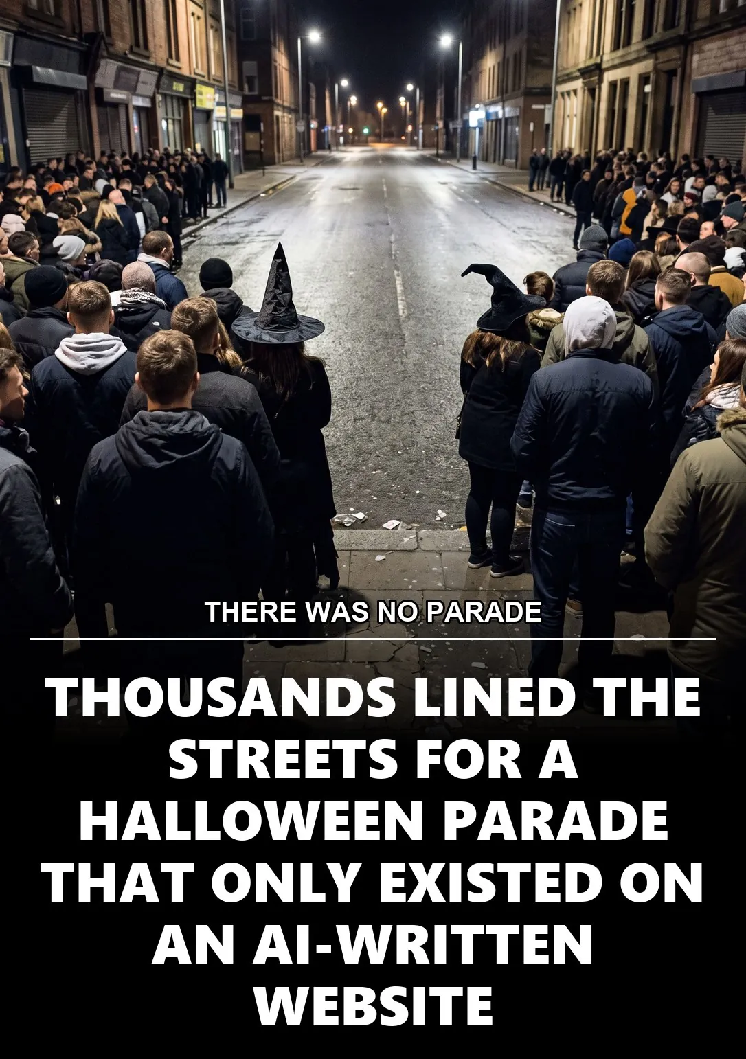 THERE WAS NO PARADE, THOUSANDS LINED THE STREETS FOR A HALLOWEEN PARADE THAT ONLY EXISTED ON AN AI WEBSITE