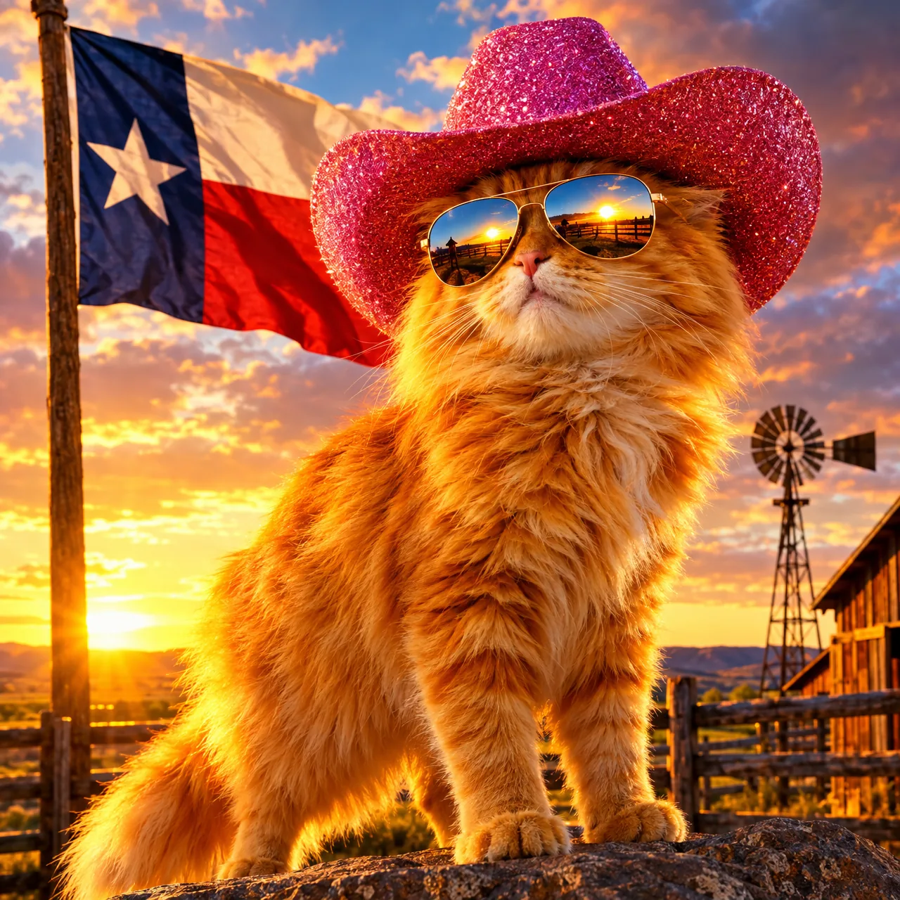AI COWBOY CAT SAVES AMERICA?, Cowboy cat in a glitter hat is here to save the nation