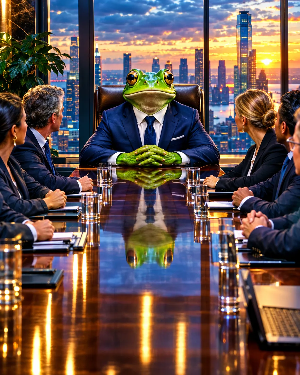 CEO OF BULLSHIT, Frog CEO chairs the quarterly synergy meeting