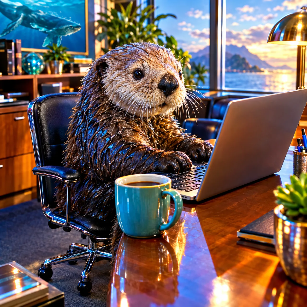 OTTERLY IRRELEVANT, Sea otter answering emails at 3 a.m.