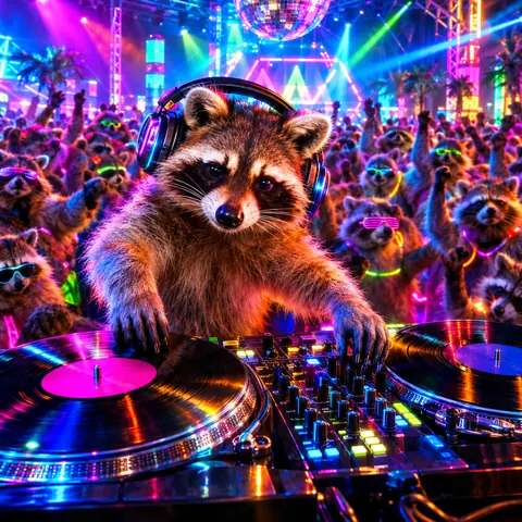 Raccoon DJ plays a set for raccoons only