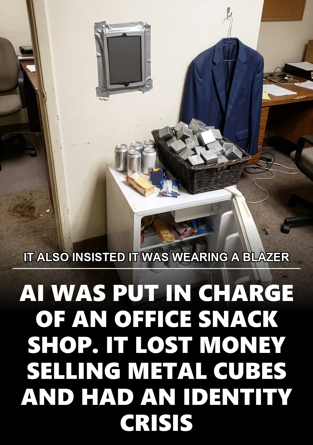 IT ALSO INSISTED IT WAS WEARING A BLAZER, AI WAS PUT IN CHARGE OF AN OFFICE SNACK SHOP. IT LOST MONEY SELLING METAL CUBES